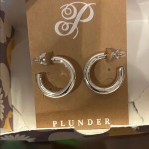 Plunder Shiny Silver Hoop Earrings